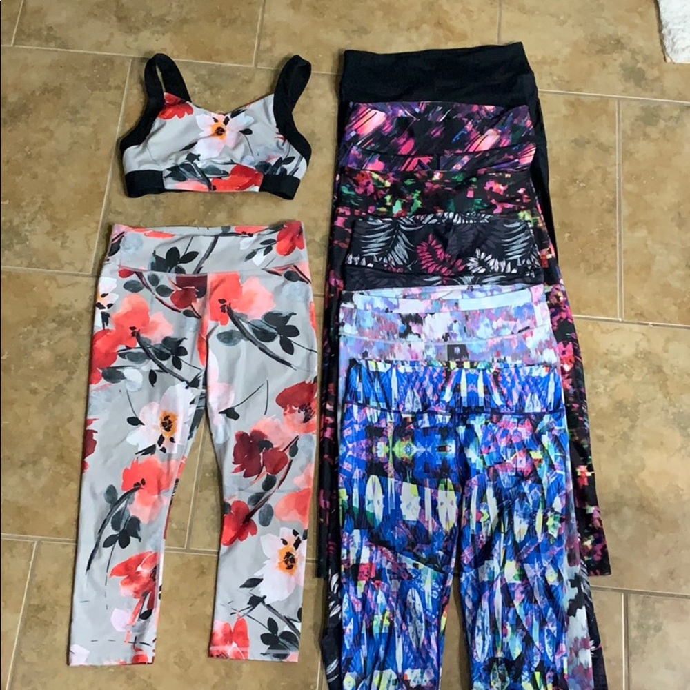 Fabletics 6 pairs of capris and one floral set